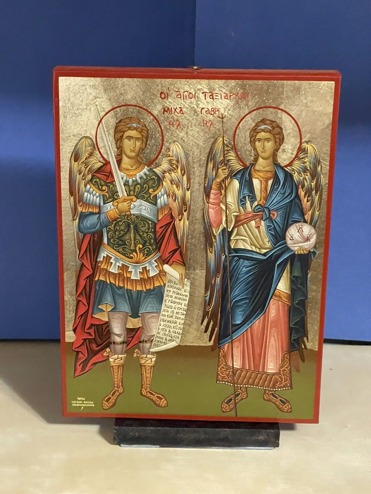 SYNAXIS OF THE ARCHANGELS MICHAEL AND GABRIEL-WOODEN ICON FLAT, WITH GOLD LEAF