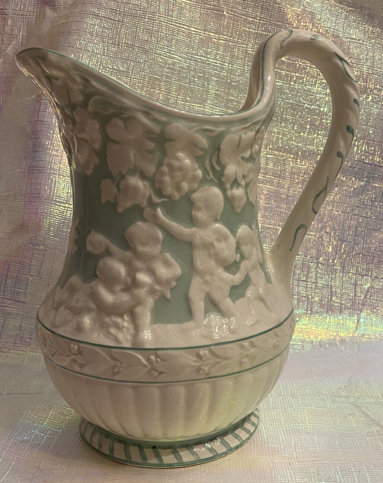 Antique “Wedgwood Etruria England”Pitcher Raised Grapes And Children