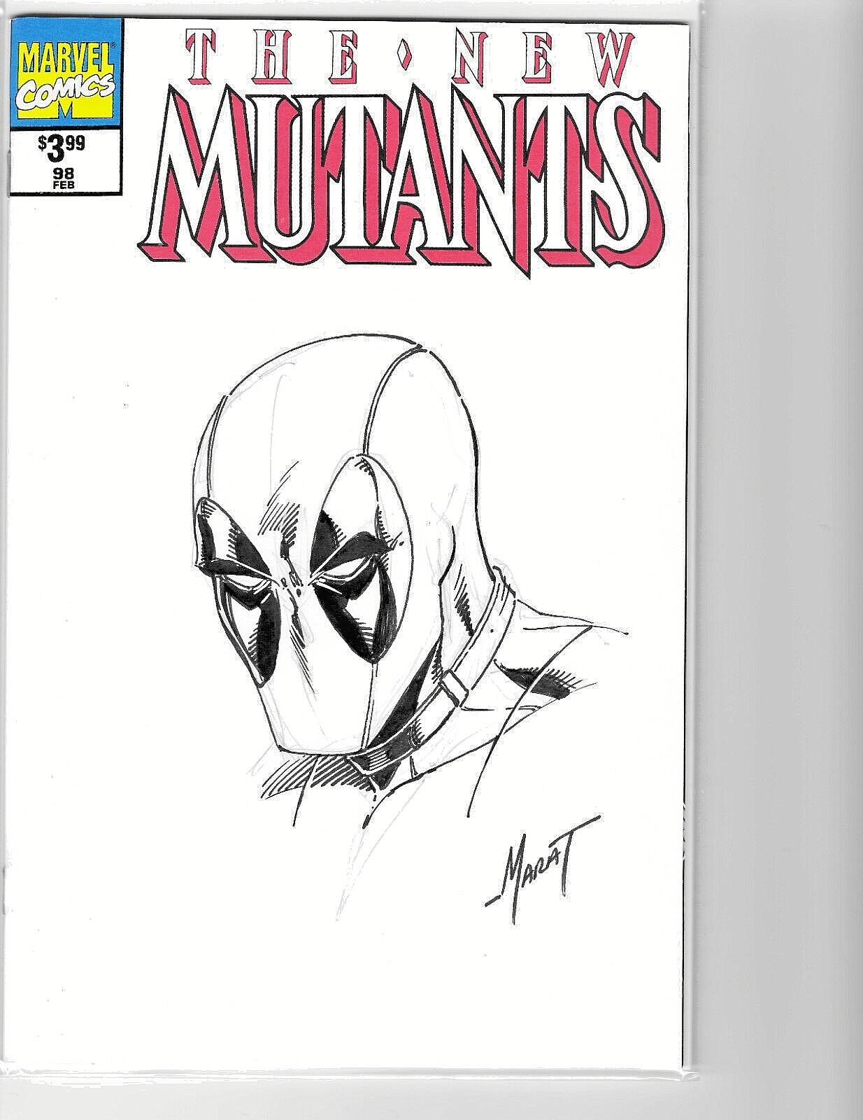 THE NEW MUTANTS BLANK DEADPOOL SKETCHED & SIGNED BY MARAT MYCHAELS
