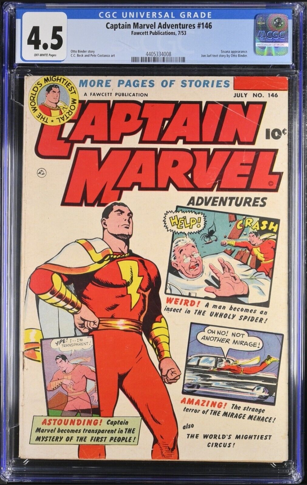 CAPTAIN MARVEL ADVENTURES #146 CGC 4.5, OW PAGES, NEW CASE SIVANA APPEARANCE