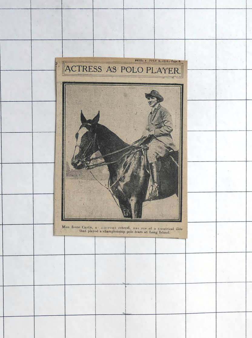 1915 American Actress Miss Irene Castle, Playing Polo Long Island