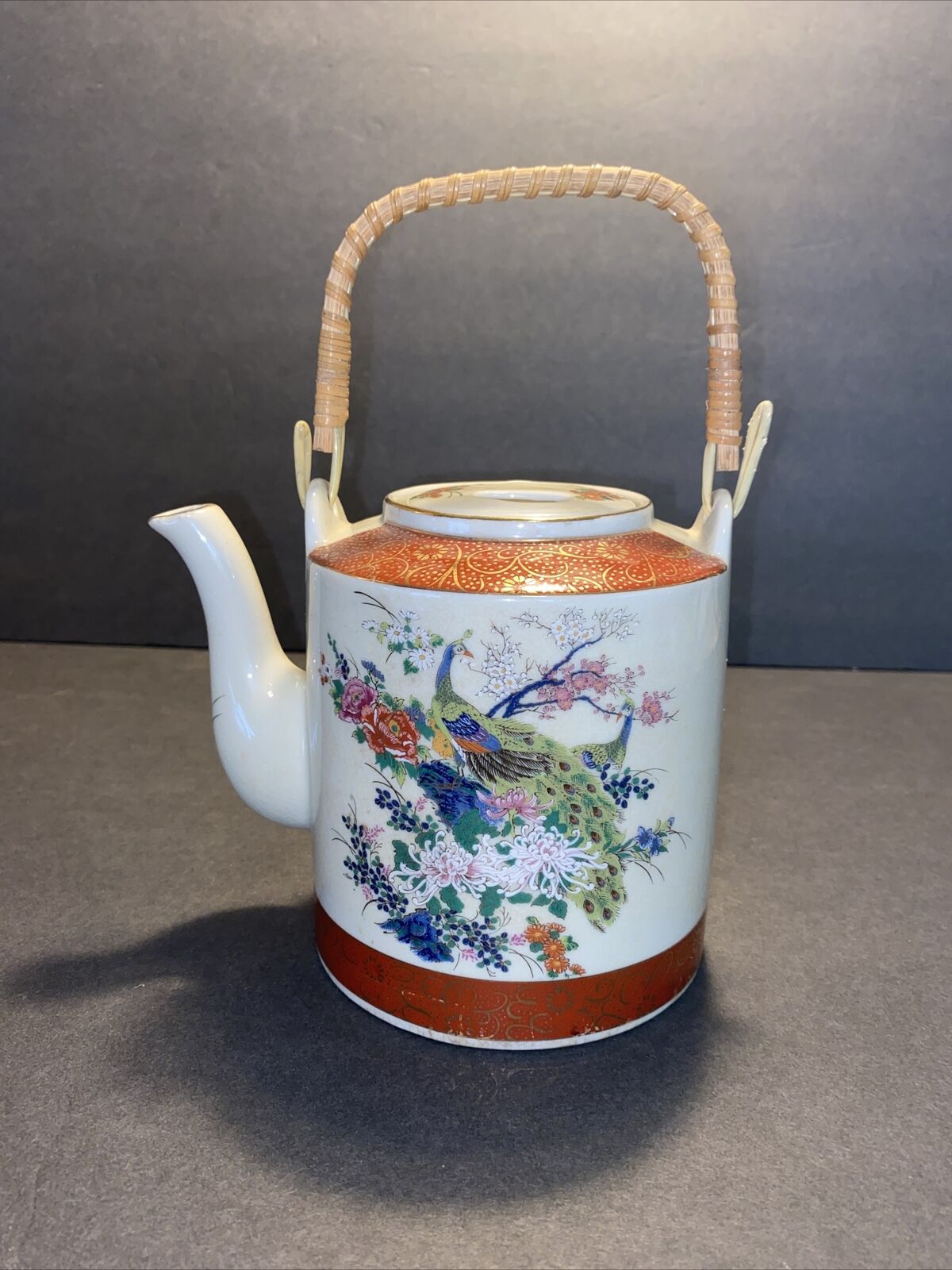SATSUMA Porcelain Tea Pot W/ Lid 1979 Arnart Imports Peacock Bamboo