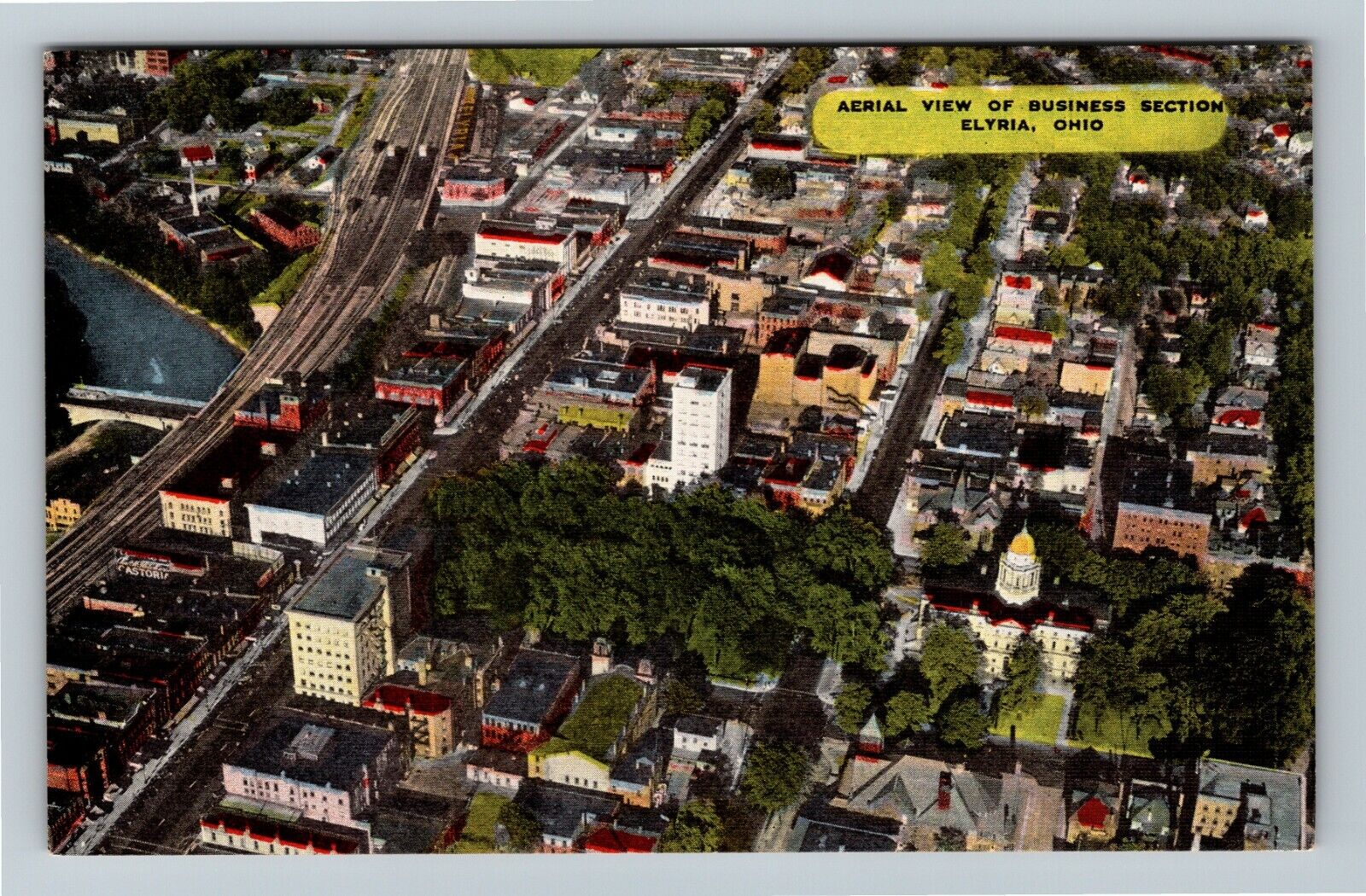Elyria OH-Ohio, Aerial View, Business District Vintage Souvenir Postcard