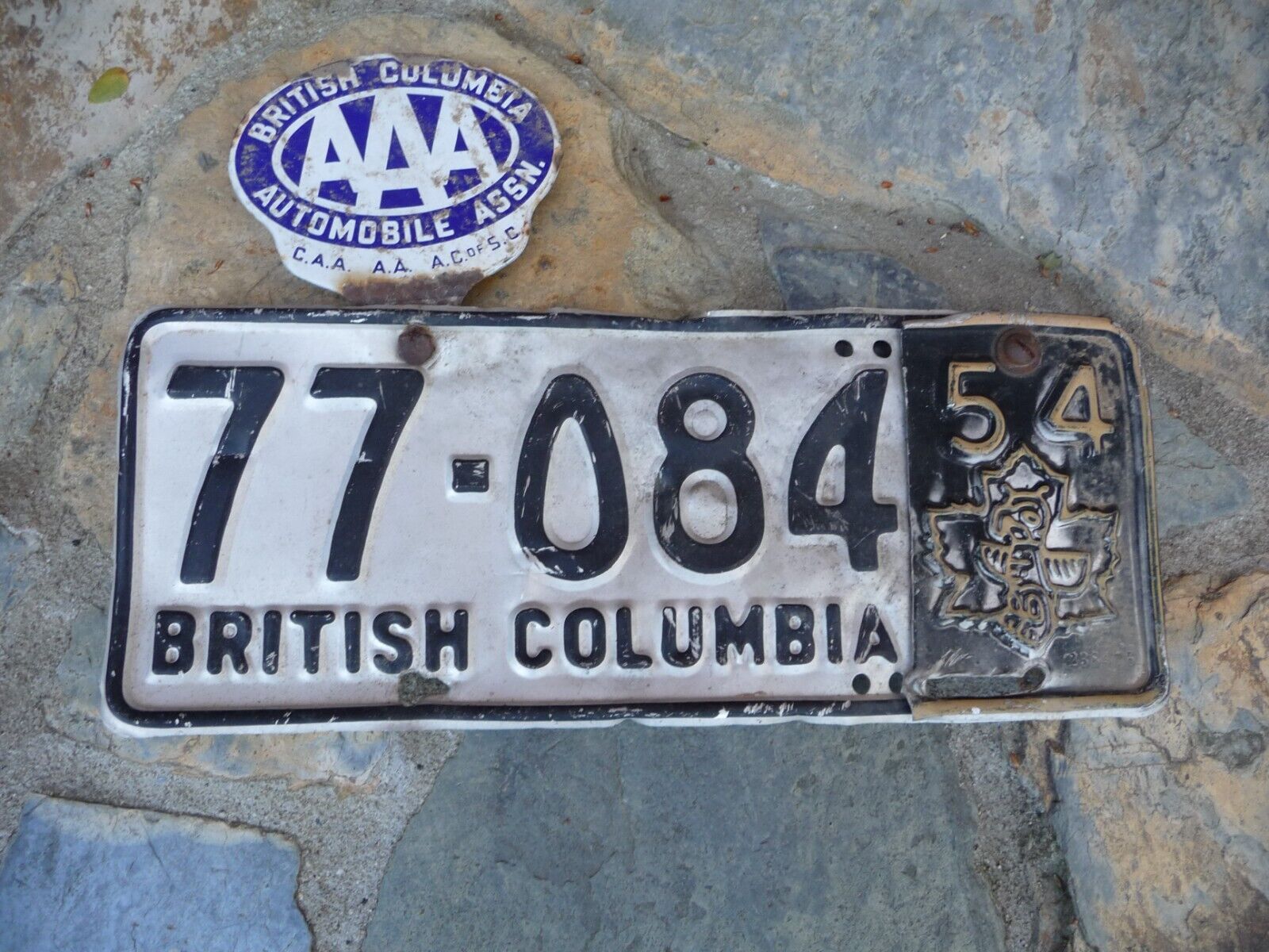 British Columbia License Plate ~ 1954 with Tab & AAA Plaque