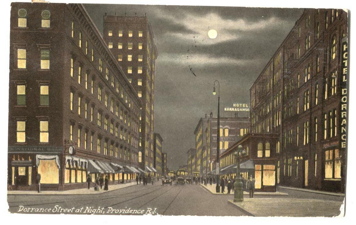 Postcard Dorrance Street at Night Providence RI 1913