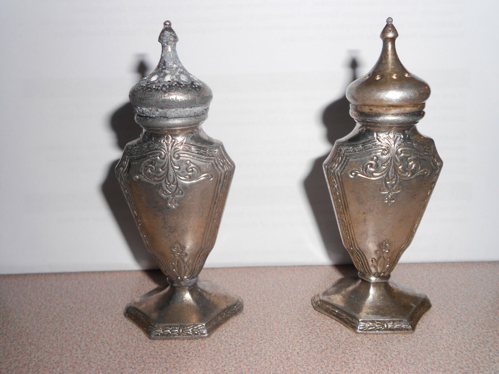 Silver salt and pepper shakers W B MFG 1927