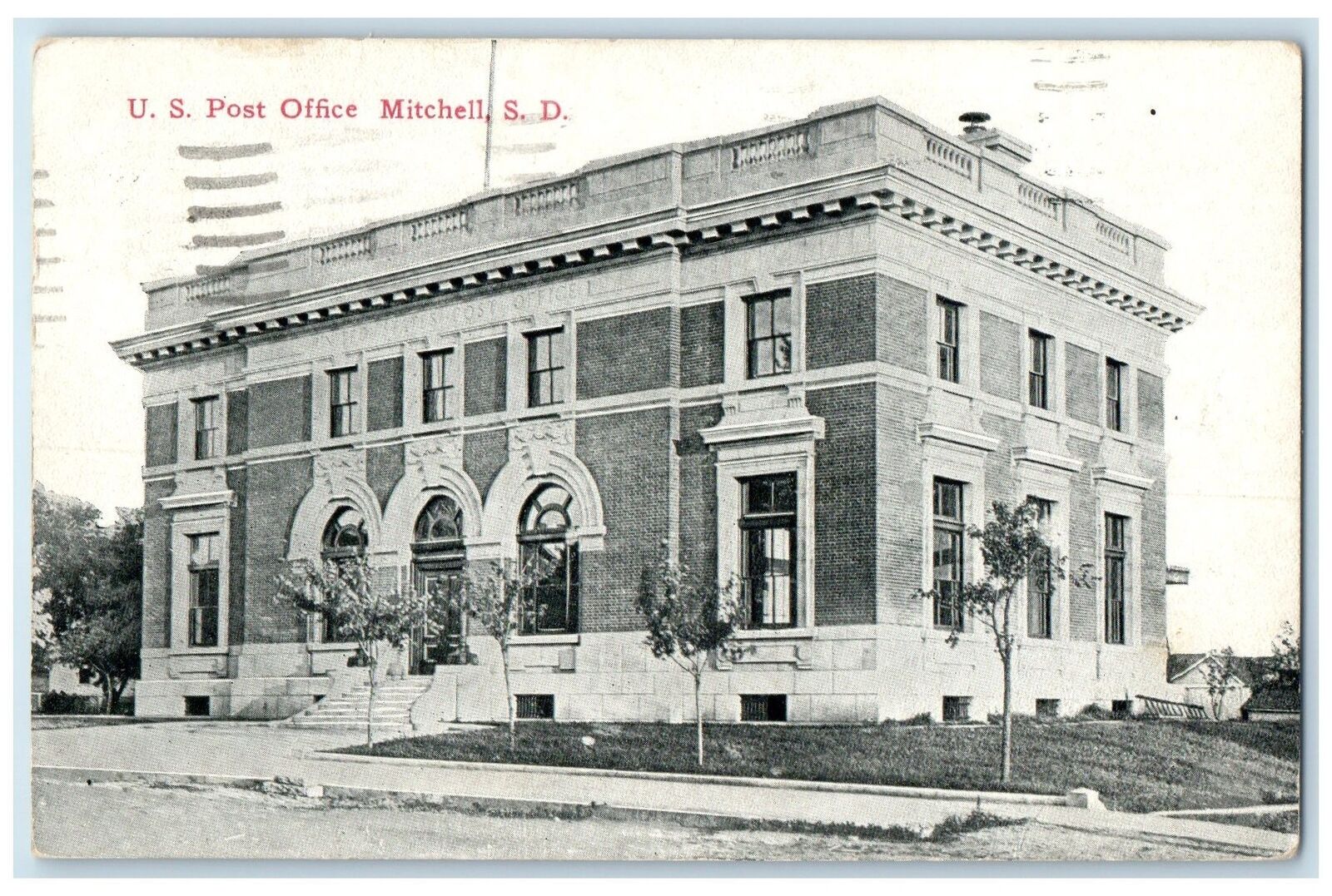 1930 US Post Office Exterior Roadside Mitchell South Dakota SD Posted Postcard