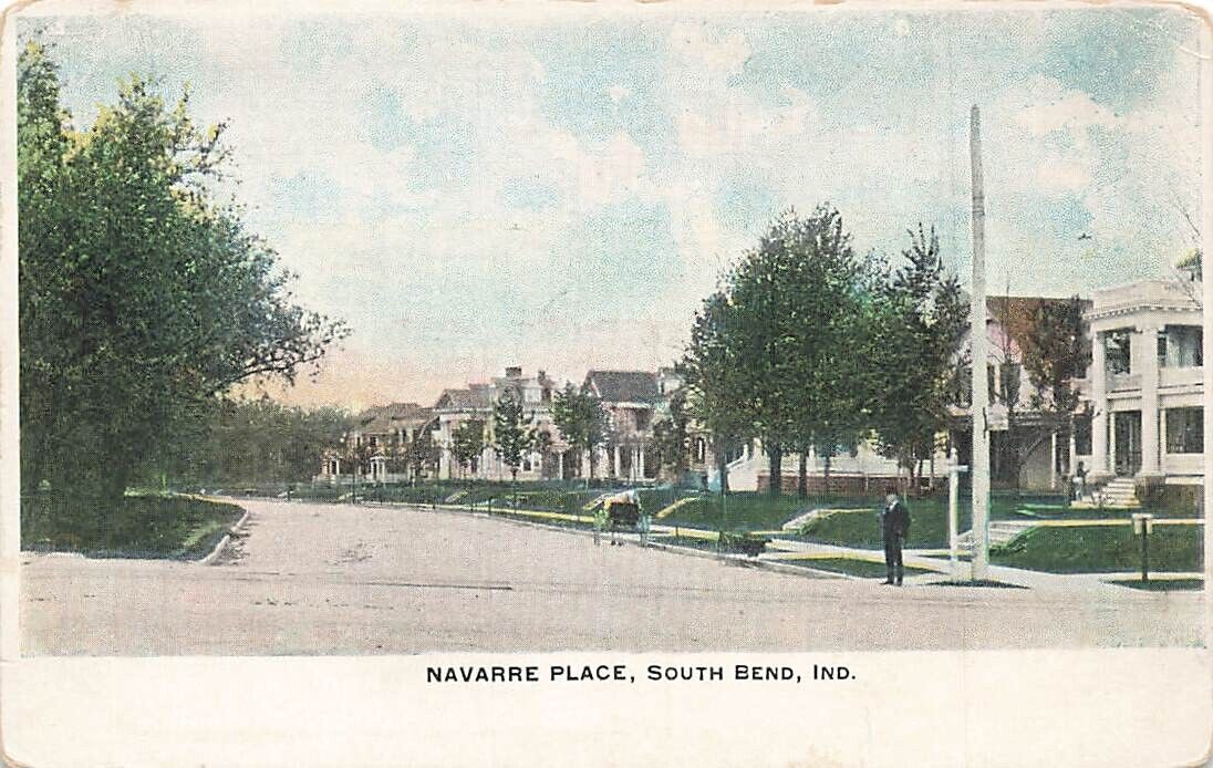 c1910 Navarre Place Homes Buggy People Scene  South Bend  IN P586