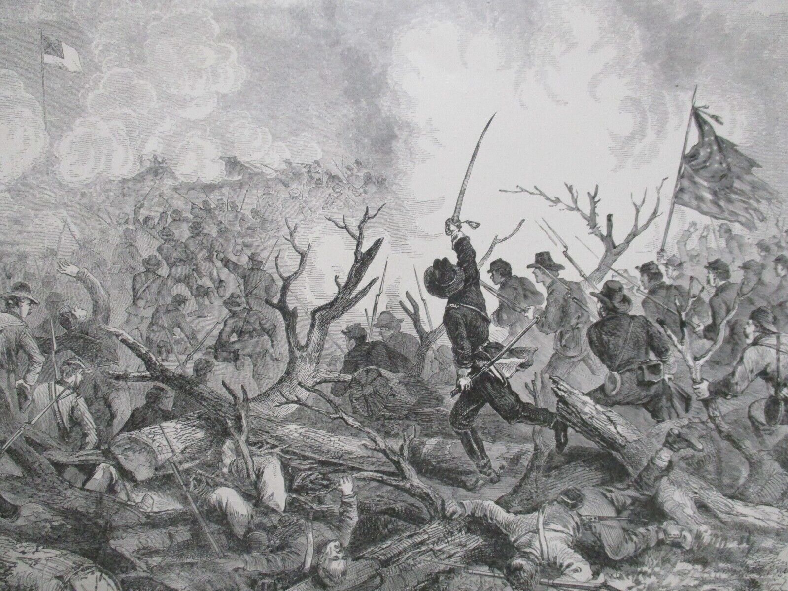 1885 Civil War Print - Federal Troops Attack Confederates at Fort De Russy, LA