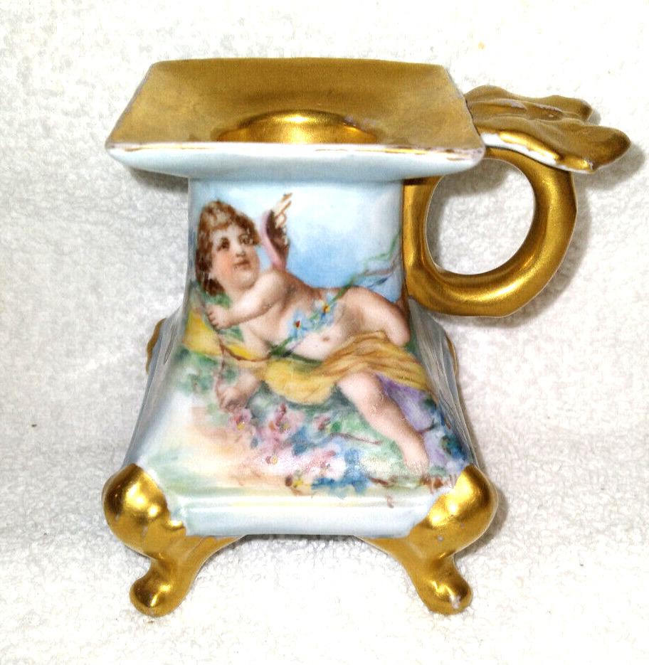 Victorian Cupid Porcelain Candlestick Handpainted Austrian 3\