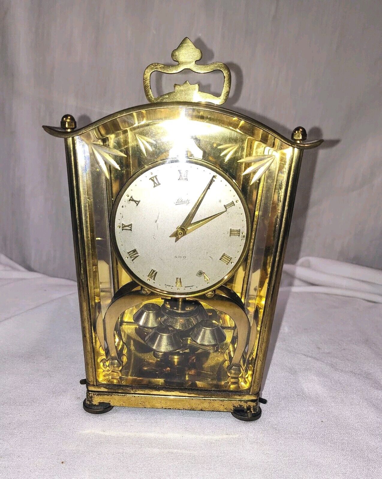 Vintage 1955 Schatz Germany Mid Century Brass Deco 400 Day Anniversary Clock