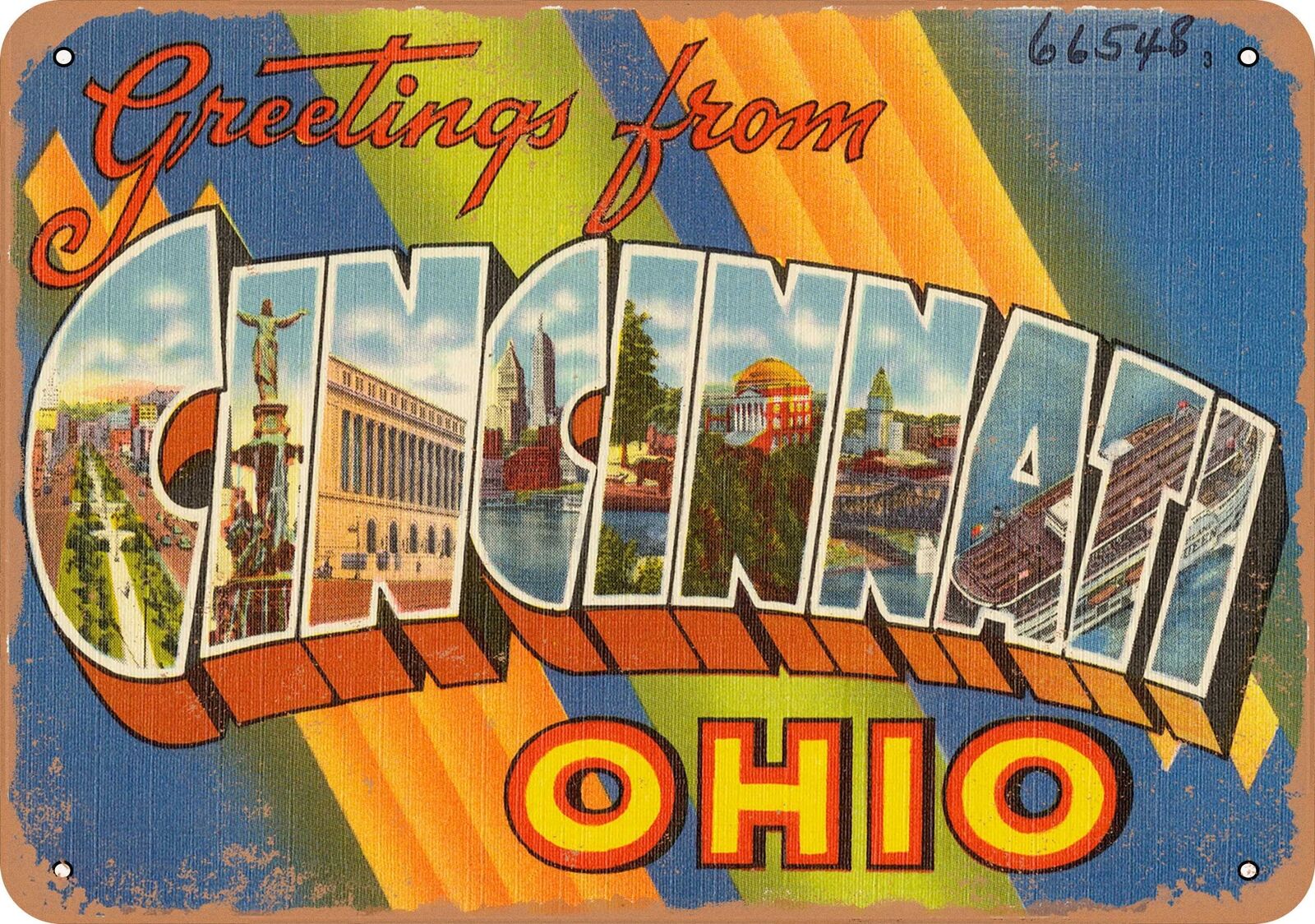 Metal Sign - Ohio Postcard - Greetings from Cincinnati, Ohio 1