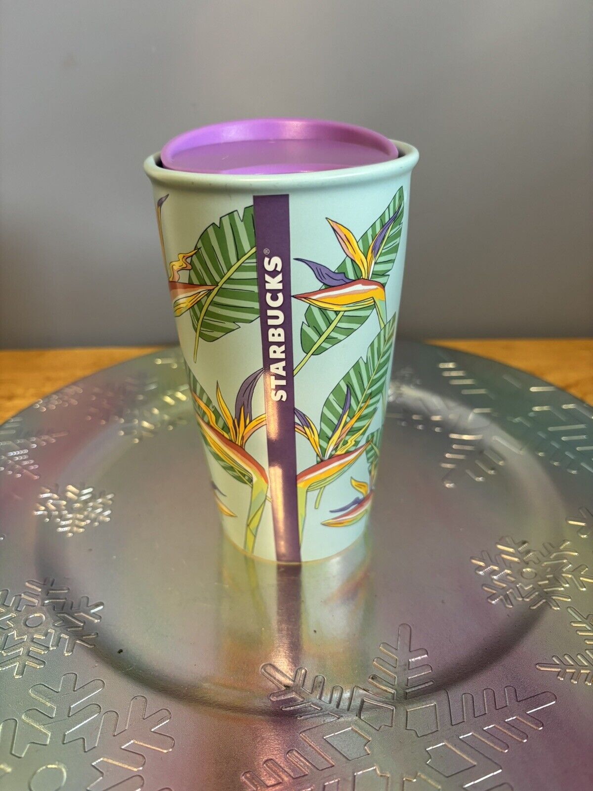 Starbucks Hawaii Bird of Paradise Flower Ceramic  Tumbler Mug 12oz With  Lid
