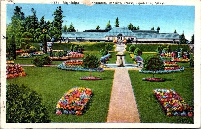 Vintage Postcard Municipal Greenhouses Manito Park Spokane Washington 1935  2401