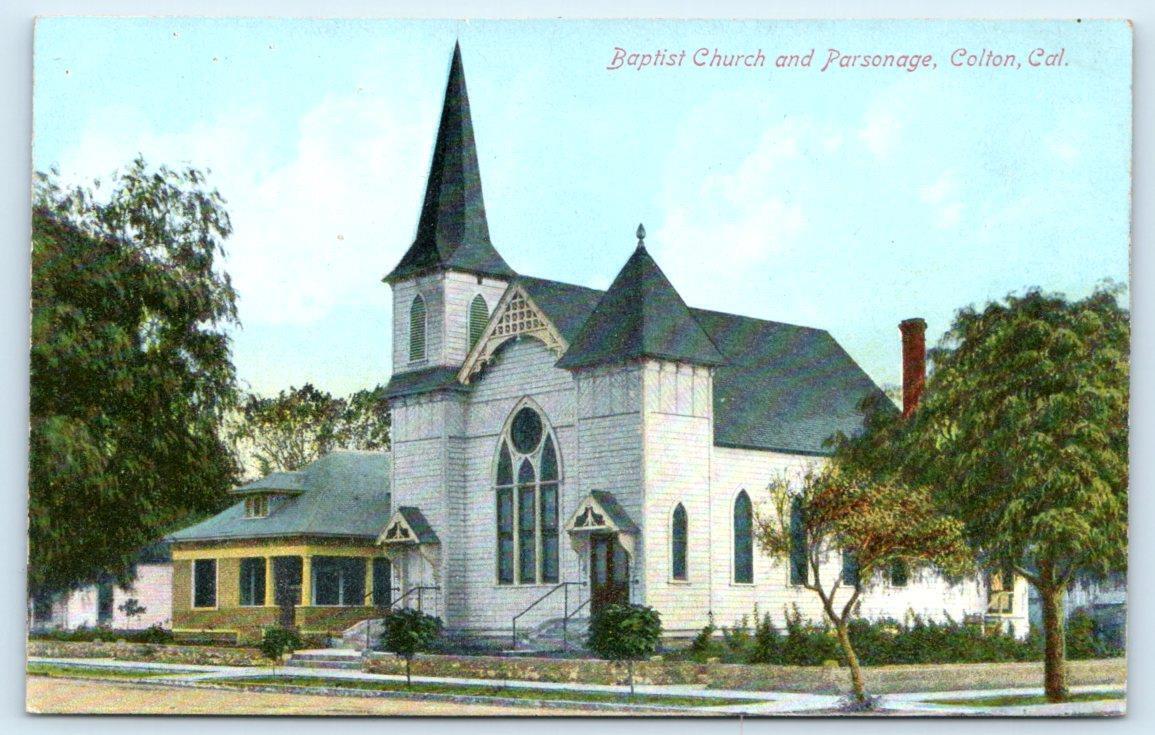 COLTON, CA California ~ BAPTIST CHURCH & PARSONAGE  c1910s Thiebaud Postcard