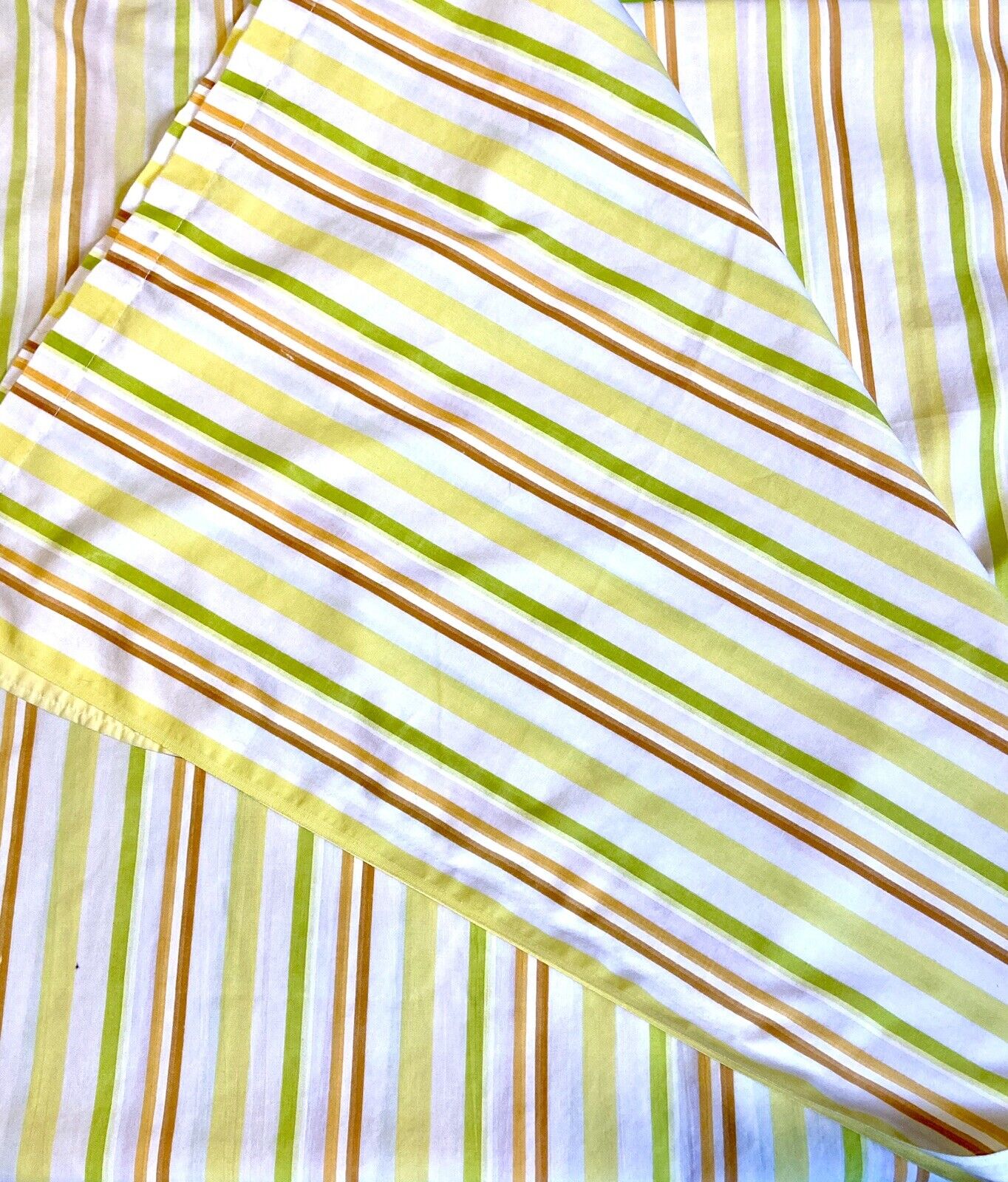 Vintage Springmaid Retro Candy Stripe Twin Flat Sheet Yellow Green Brown MCM 70s