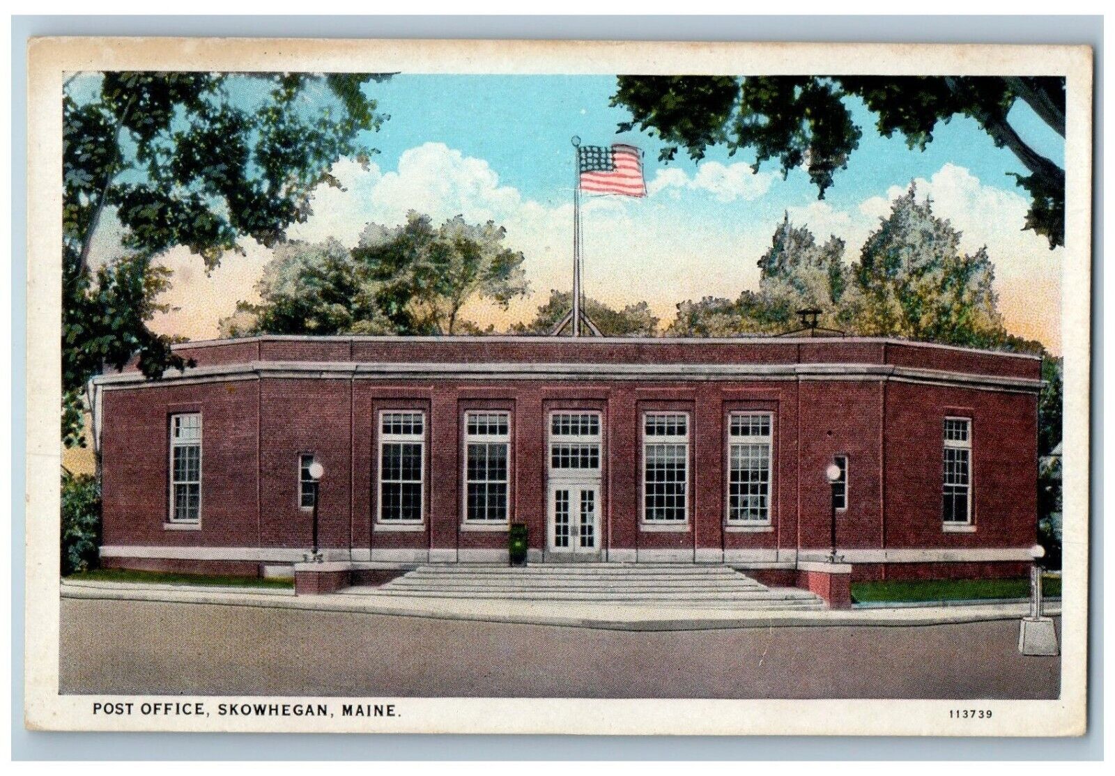 1930 Exterior View Post Office Building Skowhegan Maine Antique Vintage Postcard
