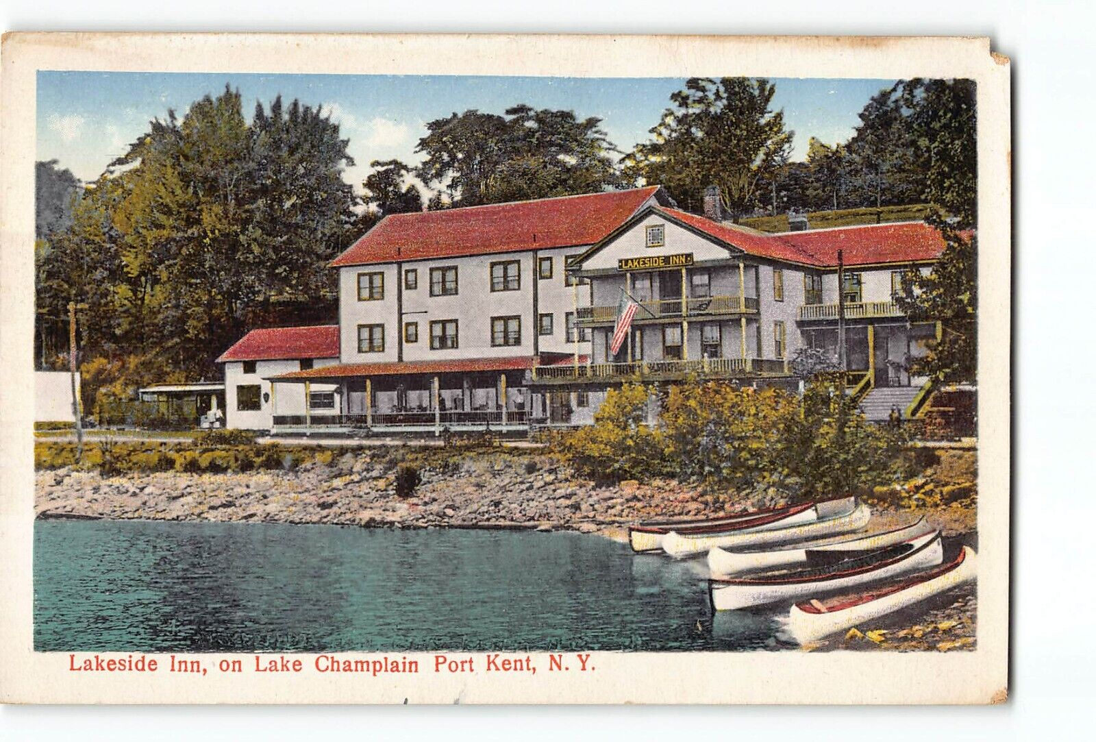 Old Vintage Postcard of Lakeside Inn on Lake Champlain Port Kent NY