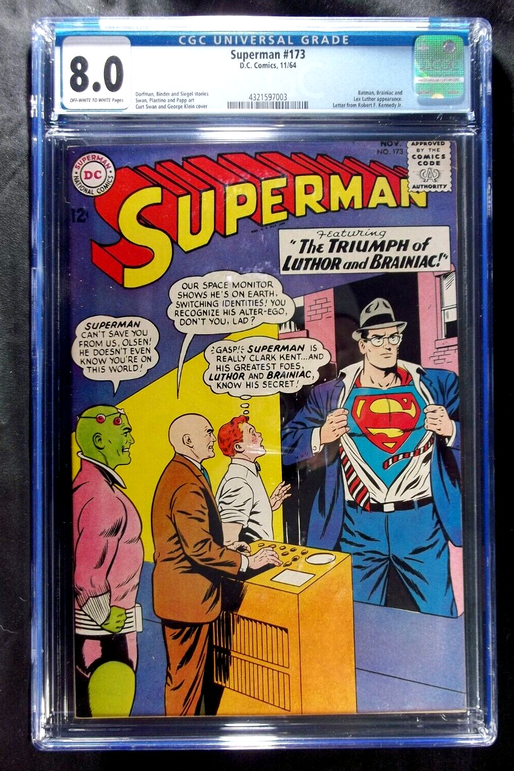 Superman #173 CGC 8.0, Lex Luthor, Batman, Brainiac app. Vintage DC Comics 1964