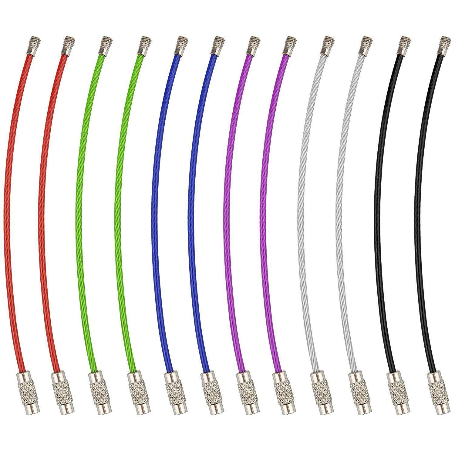10pc Colorful Stainles Steel Wire Cable Keychain Key Ring Chain With Screw Lock