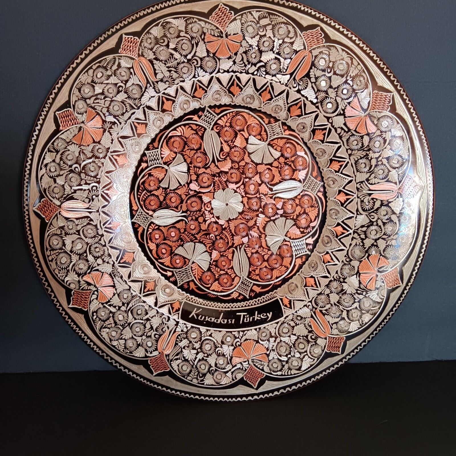 Vintage Erzincanlilar Handmade Copper Etched Floral Plate/Wall Made In Turkey 5\