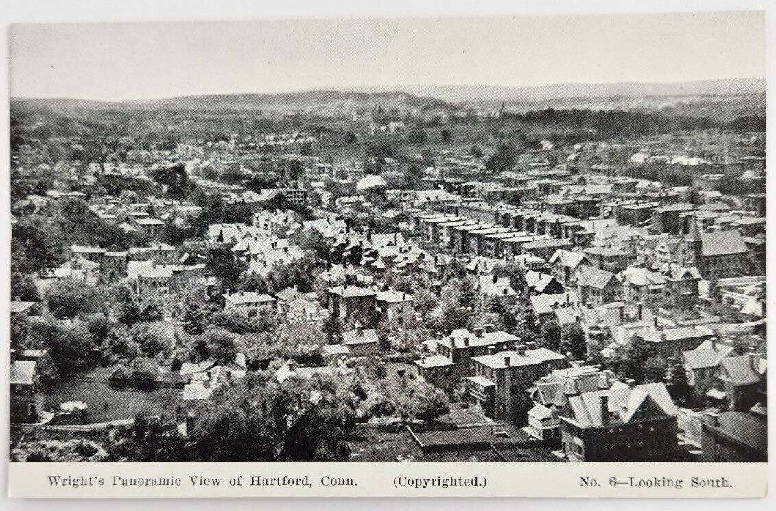 Hartford Connecticut CT c1900s Wright's Panoramic View Looking South #6 Postcard
