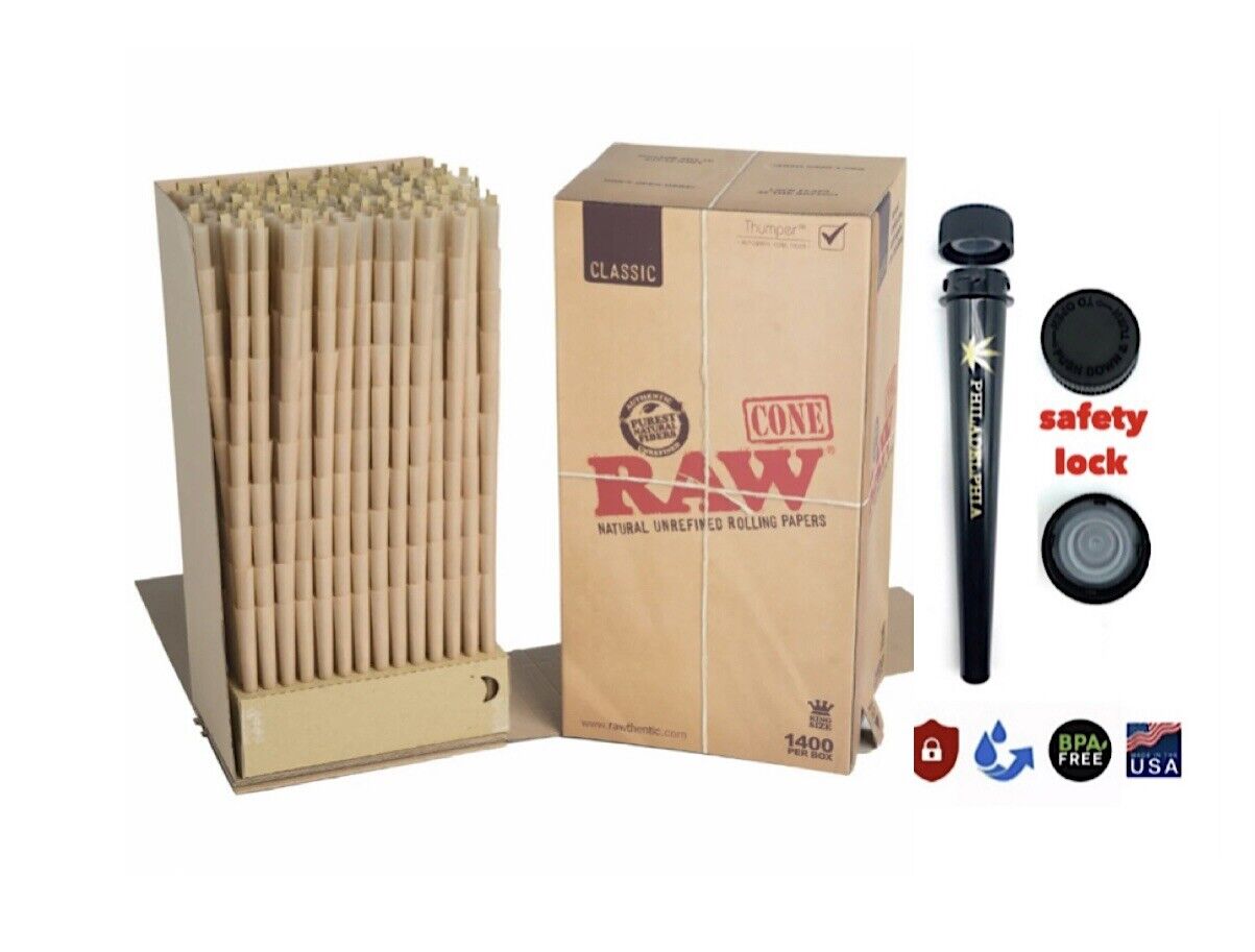 RAW cone Classic King Size Pre-Rolled Cones(100 packs)+safety lock tube