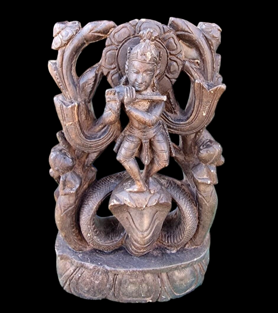 1900s Old Vintage Antique Stone Fine Hand Carved God Lord Krishna Figure/ Statue