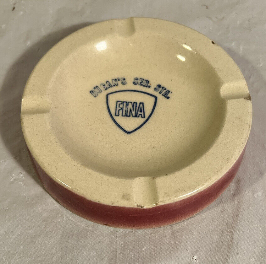 Vintage FINA - DUGAN\'S SER. STA.  Advertising Ashtray Ceramic 5\