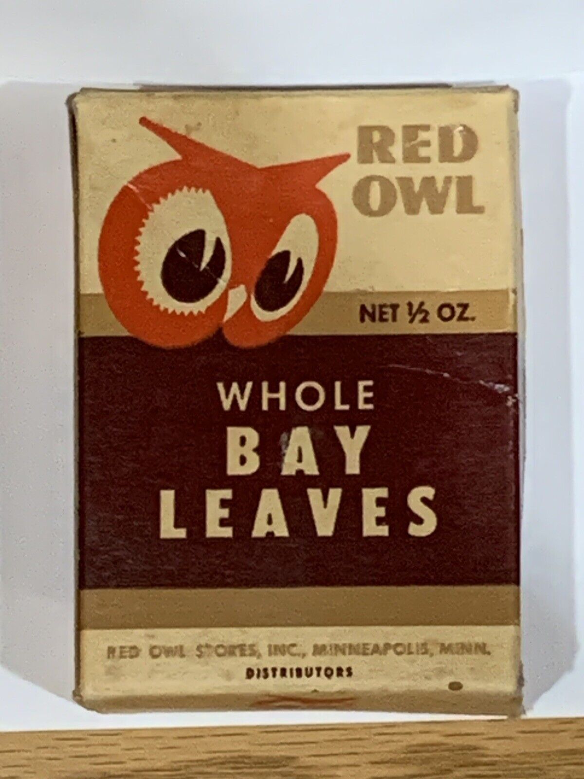 Vintage Red Owl Stores Whole BAY LEAVES spice box grocery store empty 1/2 oz