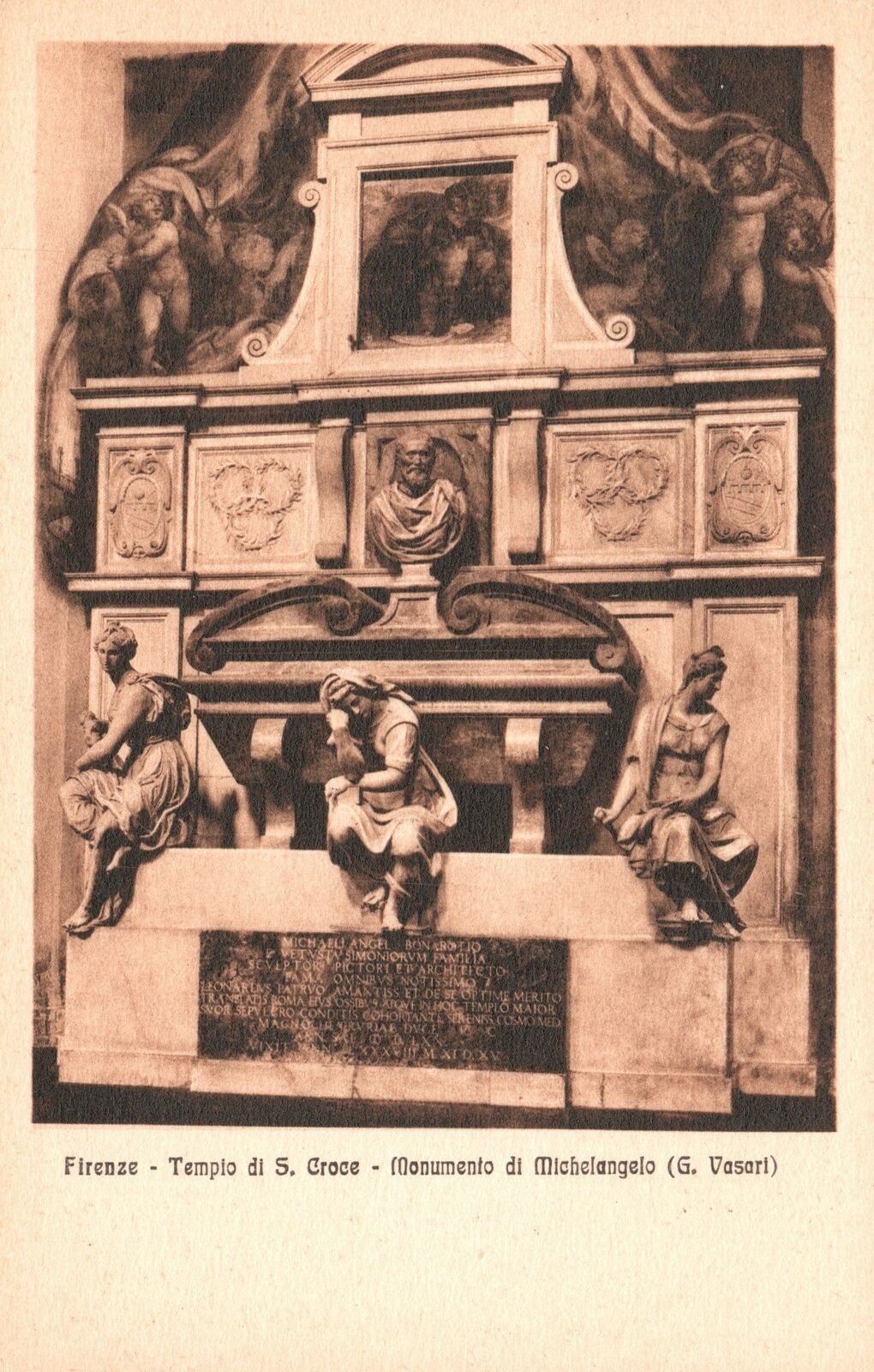 Vintage Postcard Firenze Templo Di S. Croce Monumneto Di Michelangeolo G. Vasari