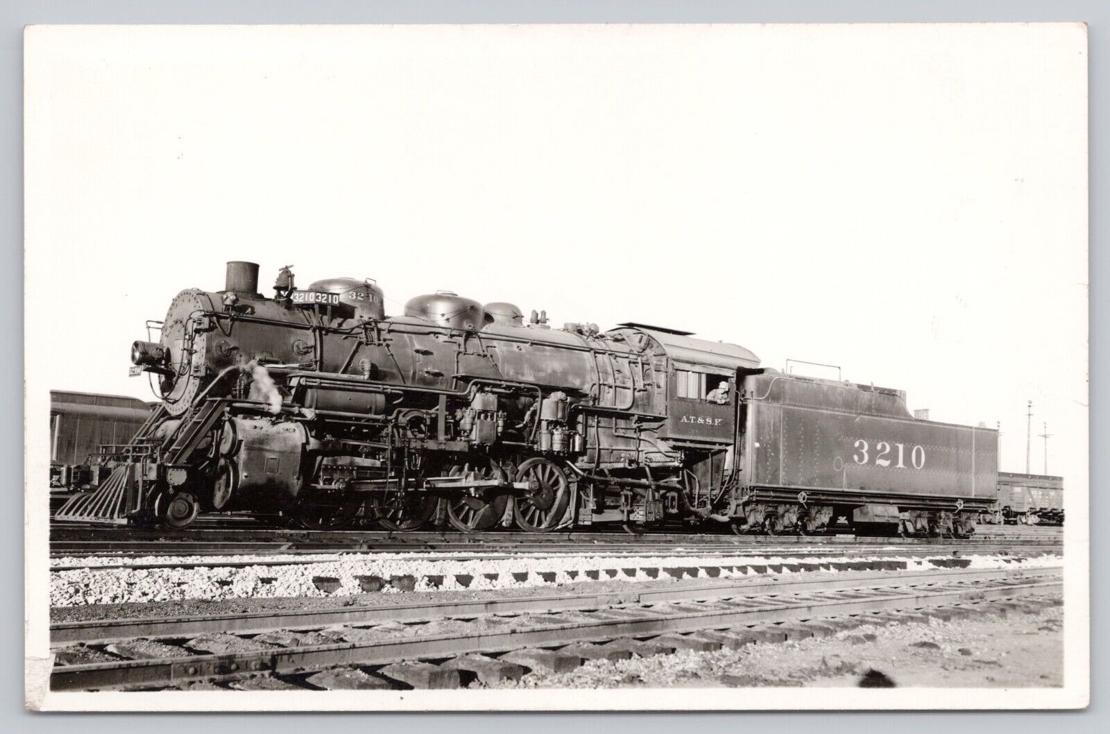 Atchison Topeka & Santa Fe Railroad Locomotive 3210 VTG RPPC Real Photo Postcard