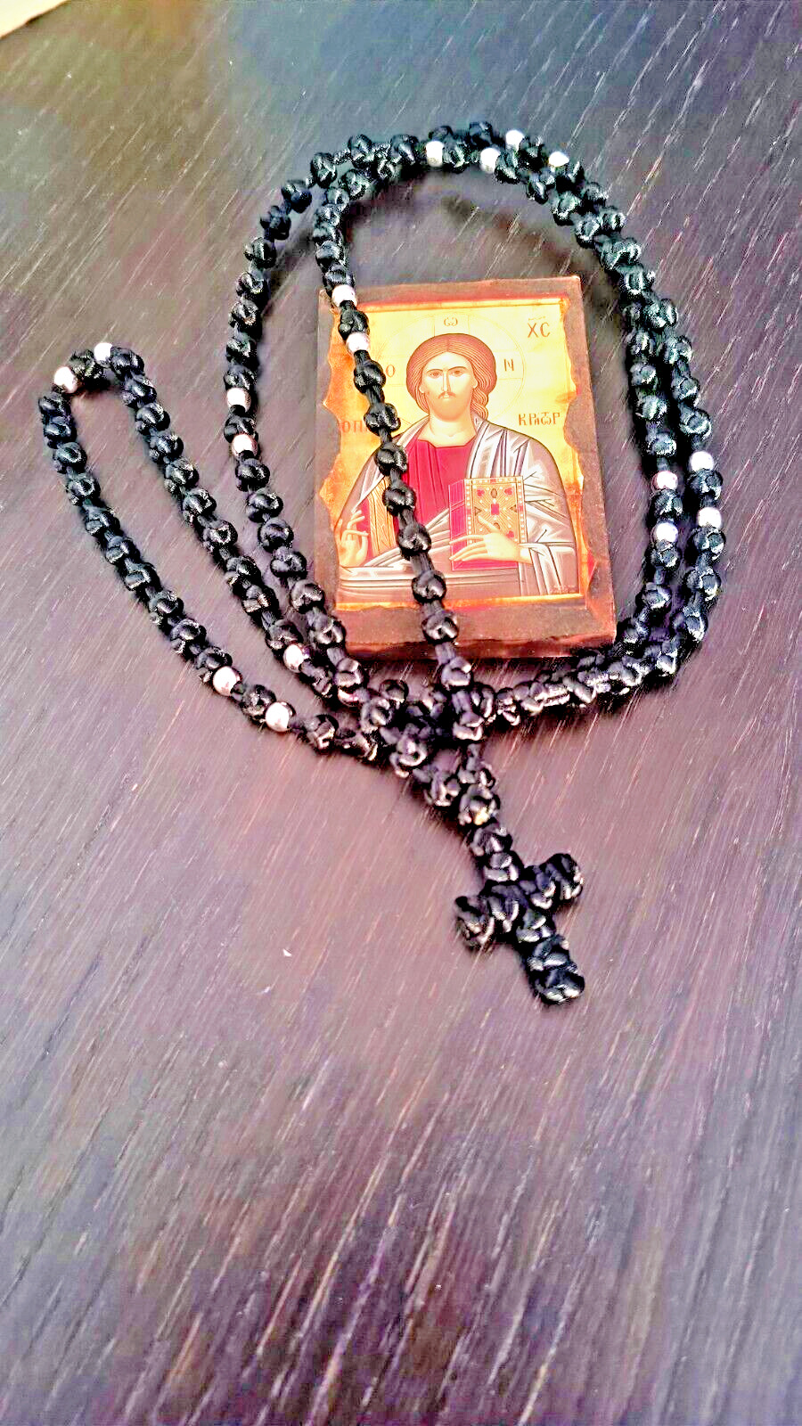 100 knot Black silver Komboskini Orthodox Christian prayer rope Eastern rosary