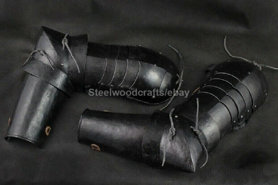 Hammered Steel Blackened Medieval Pair Of Arms Guard With Bracers & Pauldrons