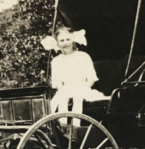 Antique RPPC Horse Drawn Buggy Young Edwardian Girl Large Hair Bow Fashion #19