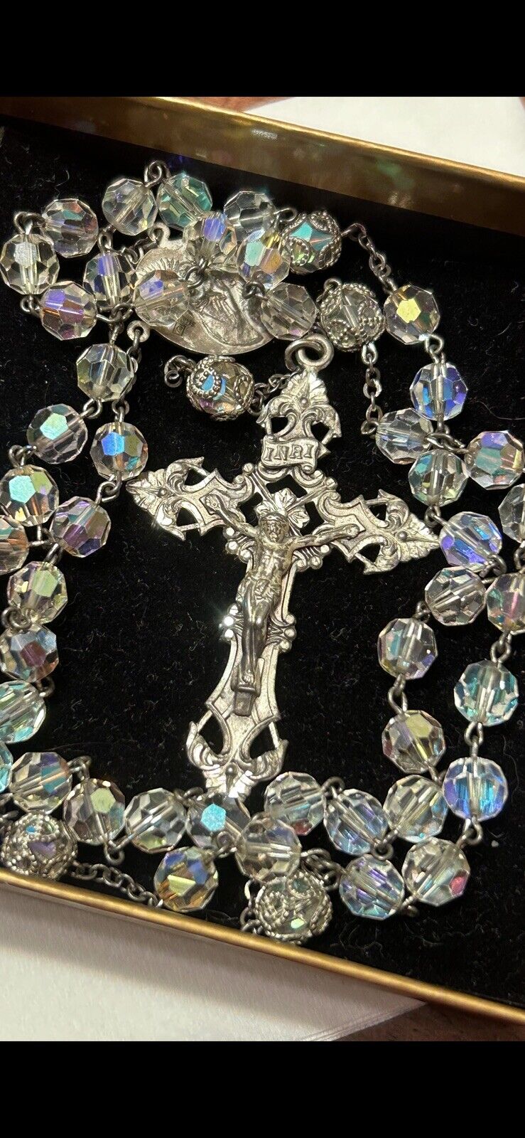 vintage sterling silver rosary With Crystal Beads