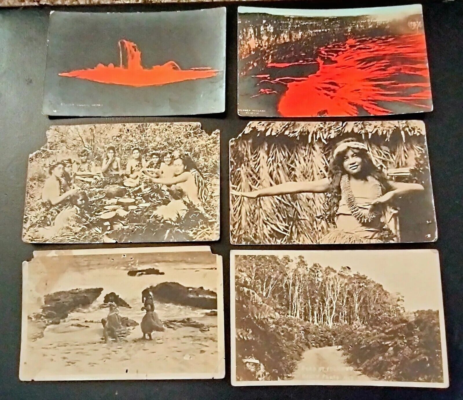 Antique early HAWAII real pictures postcard lot RPPC hand colored HULA girls