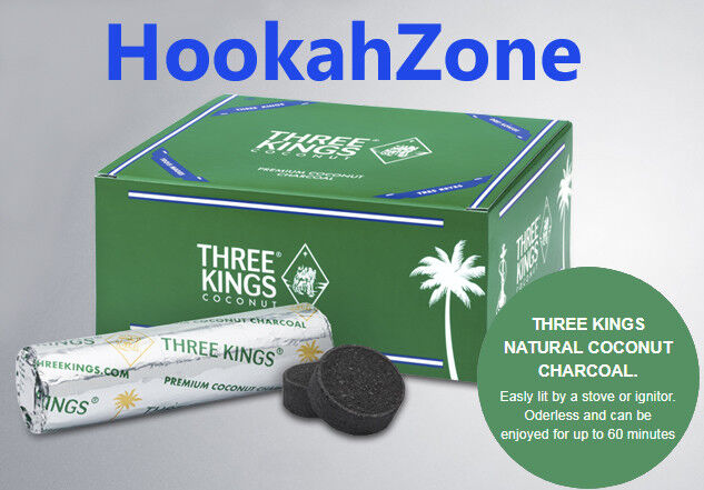 100 Pcs Three 3 Kings Premium Coconut Charcoal Hookah Coal 33 mm HOLLAND