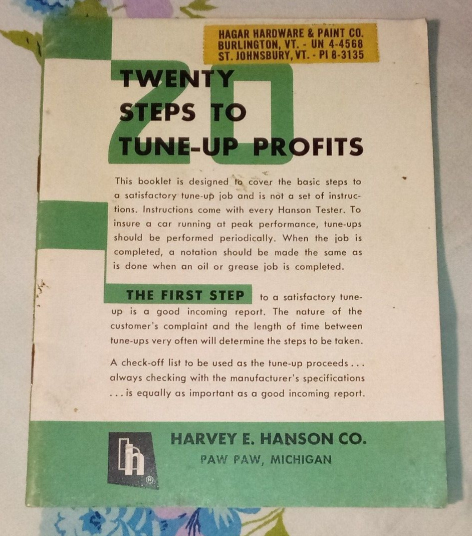 Twenty Steps to Tune-Up Profits - Harvey E Hanson Co - Paw Paw Michigan  - 1962
