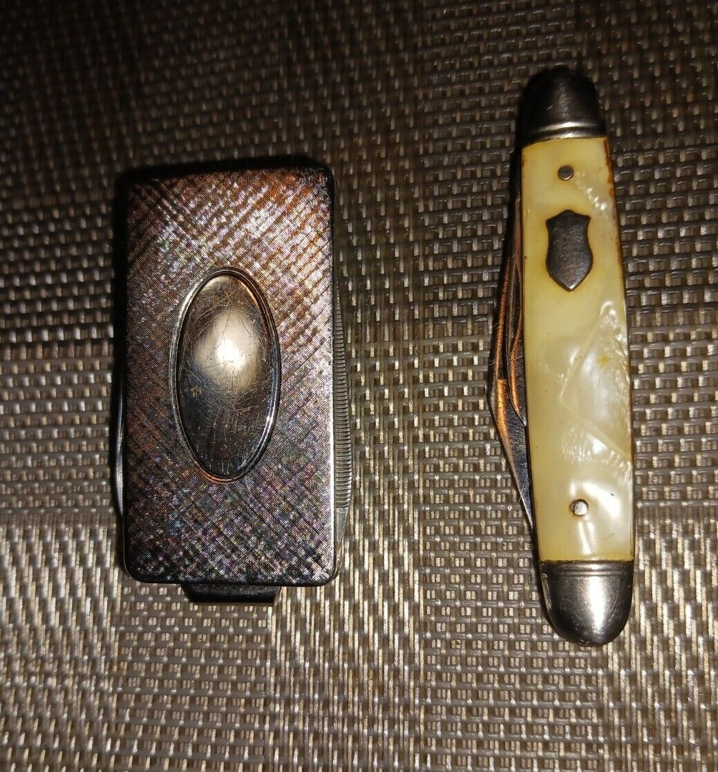 VINTAGE IMPERIAL POCKET KNIFE 2 Blade PEARL Handle And MONEY CLIP LOT OF 2 USA