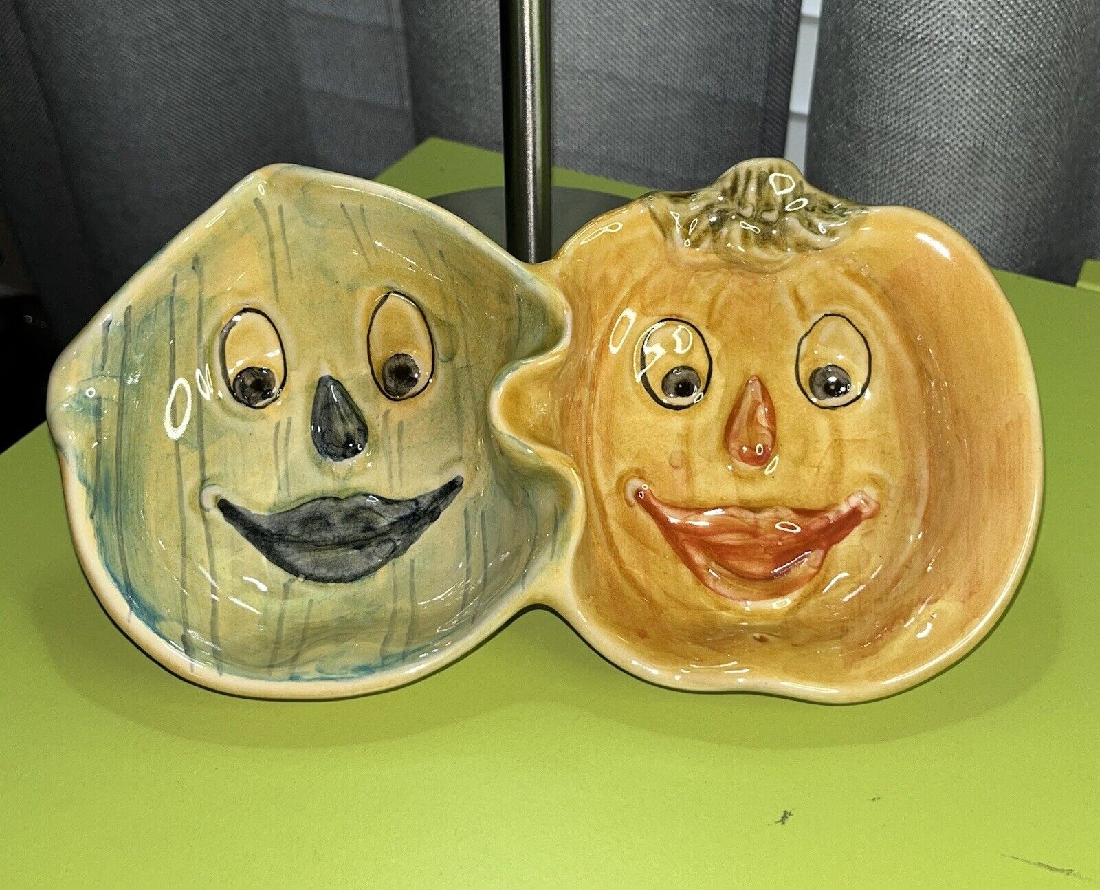 VTG RARE Anthropomorphic Pumpkin Candy Dishes Made/Italy Porcelain Hand Painted