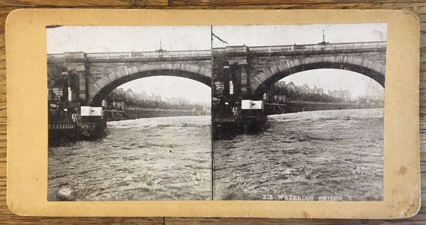 Waterloo Bridge c.1880s Victorian Photo Antique Stereoview From River Thames