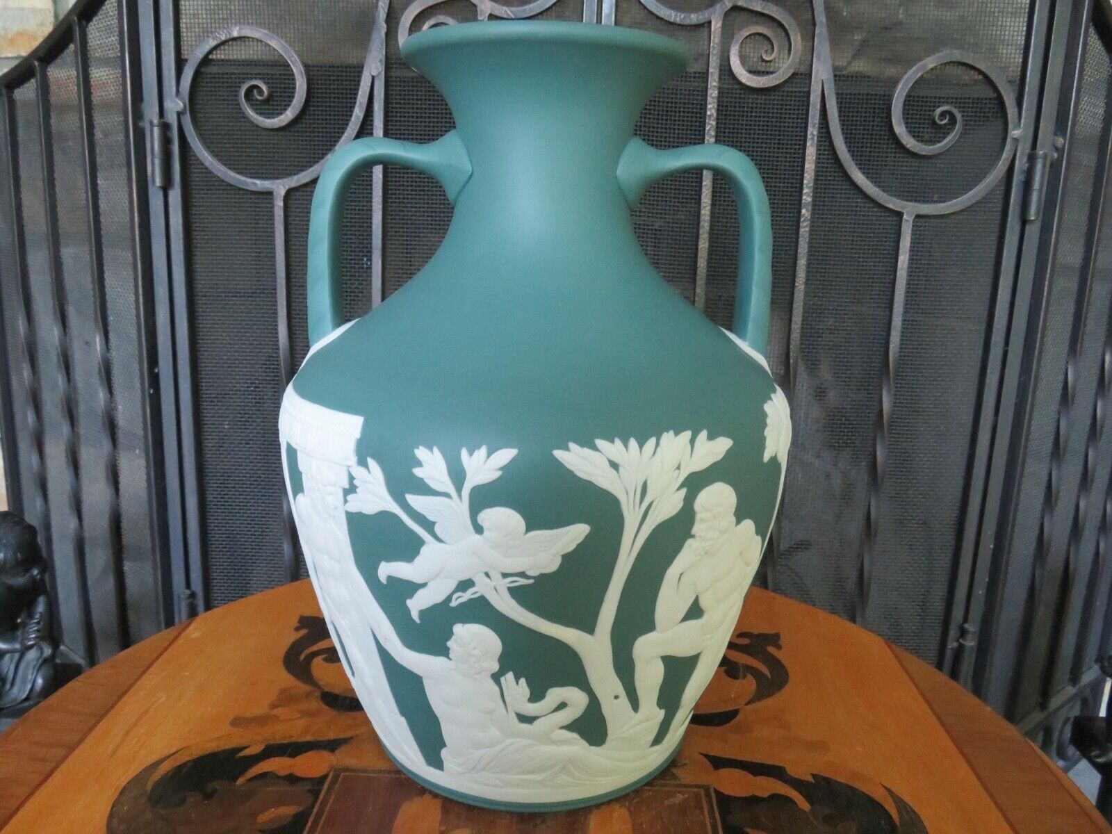 Rare Wedgwood Teal Green Jasperware Full-Size Portland Vase Phrygian Cap (1987)