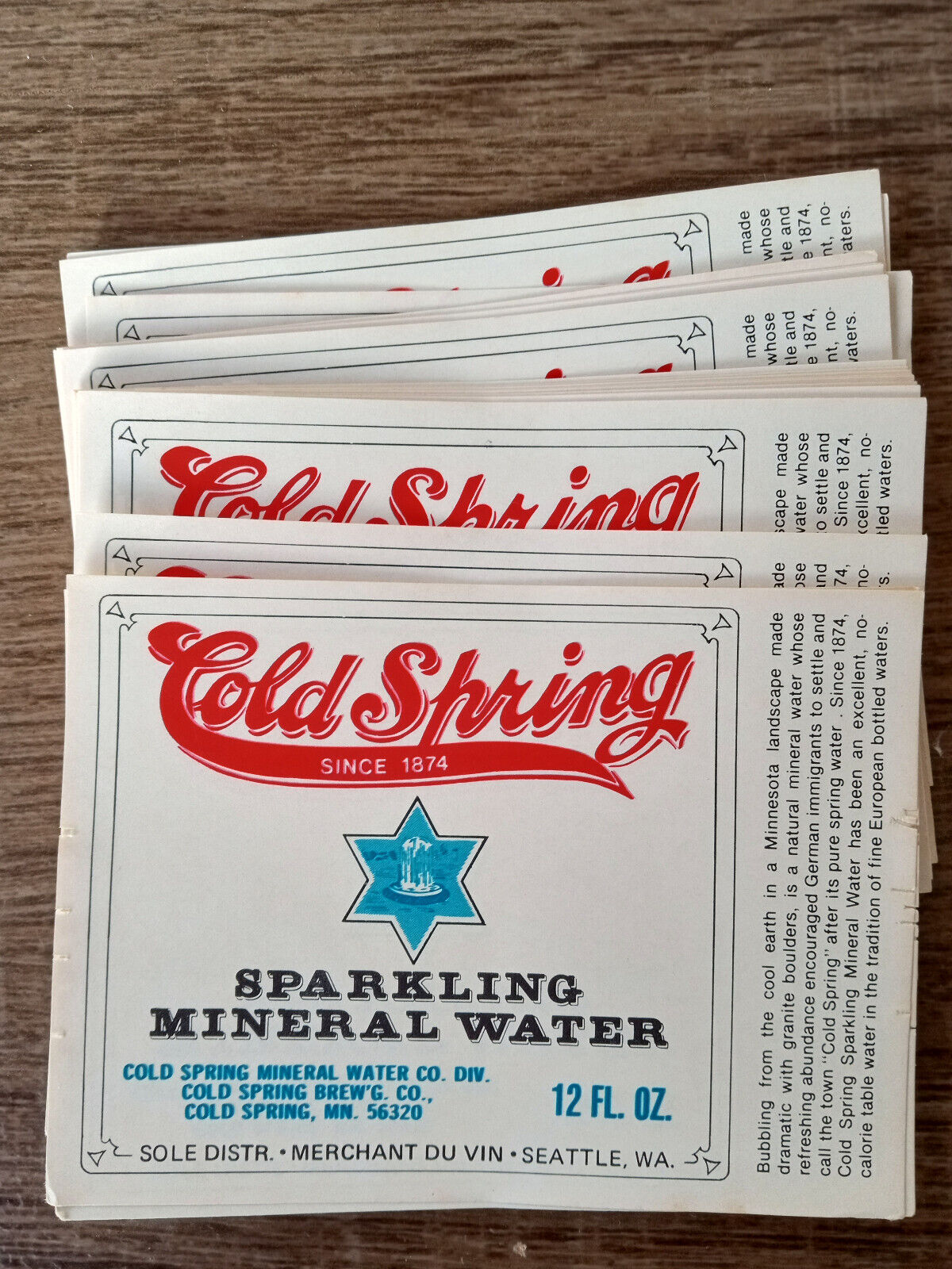 50 Vintage COLD SPRING Mineral Water Labels 1970's  12 Oz. - Cold Springs, MN