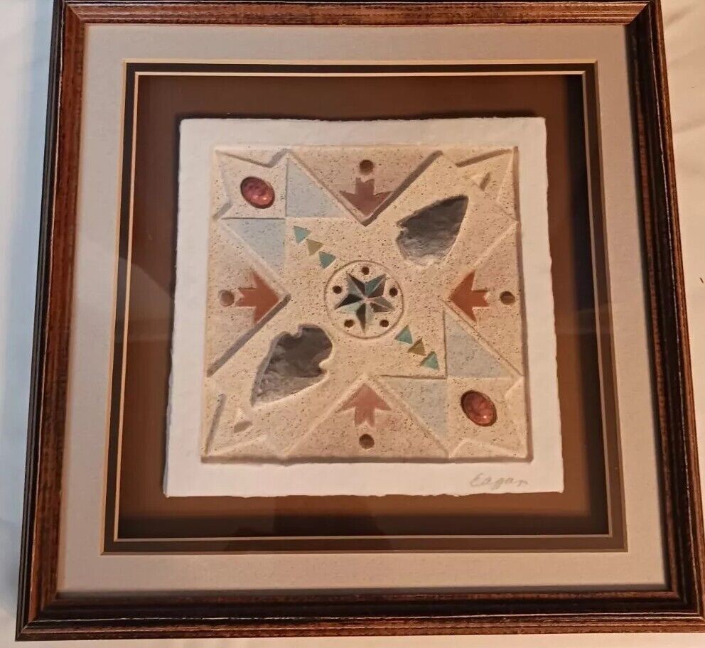 Native American Arrowhead Gem Art with Framed & Matted  Signed By Artist