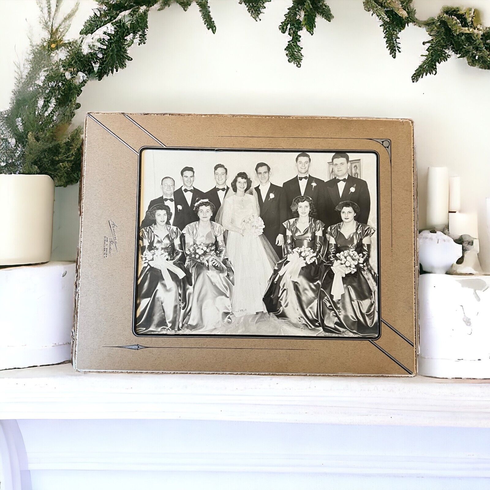 Authentic 1960s Wedding Photograph. Chipboard Mat Frame. 1960s Wedding Ephemera