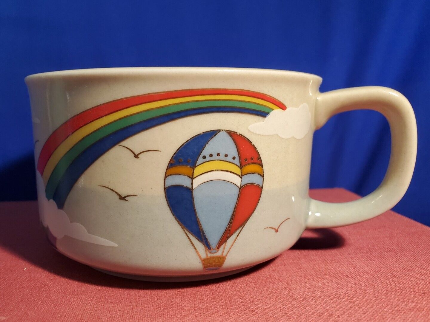 Rare Otagiri Ceramic Rainbow Hot Air Balloon Low Soup Mug Stoneware Pottery Bowl