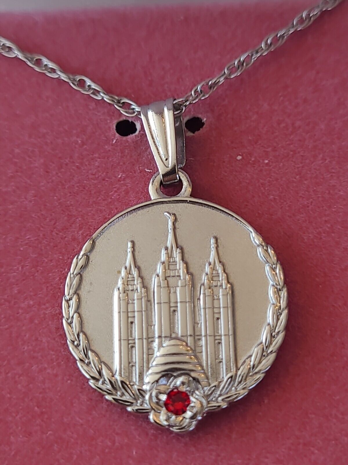 LDS Mormon Personal Progress Medallion Silver Ruby Necklace 2010 Discontinued