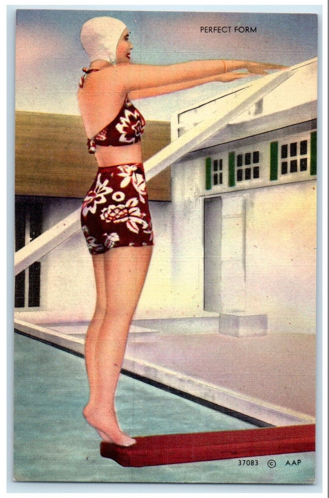 c1930\'s Beach Bathing Beauty Swimsuit Perfect Form Unposted Vintage Postcard