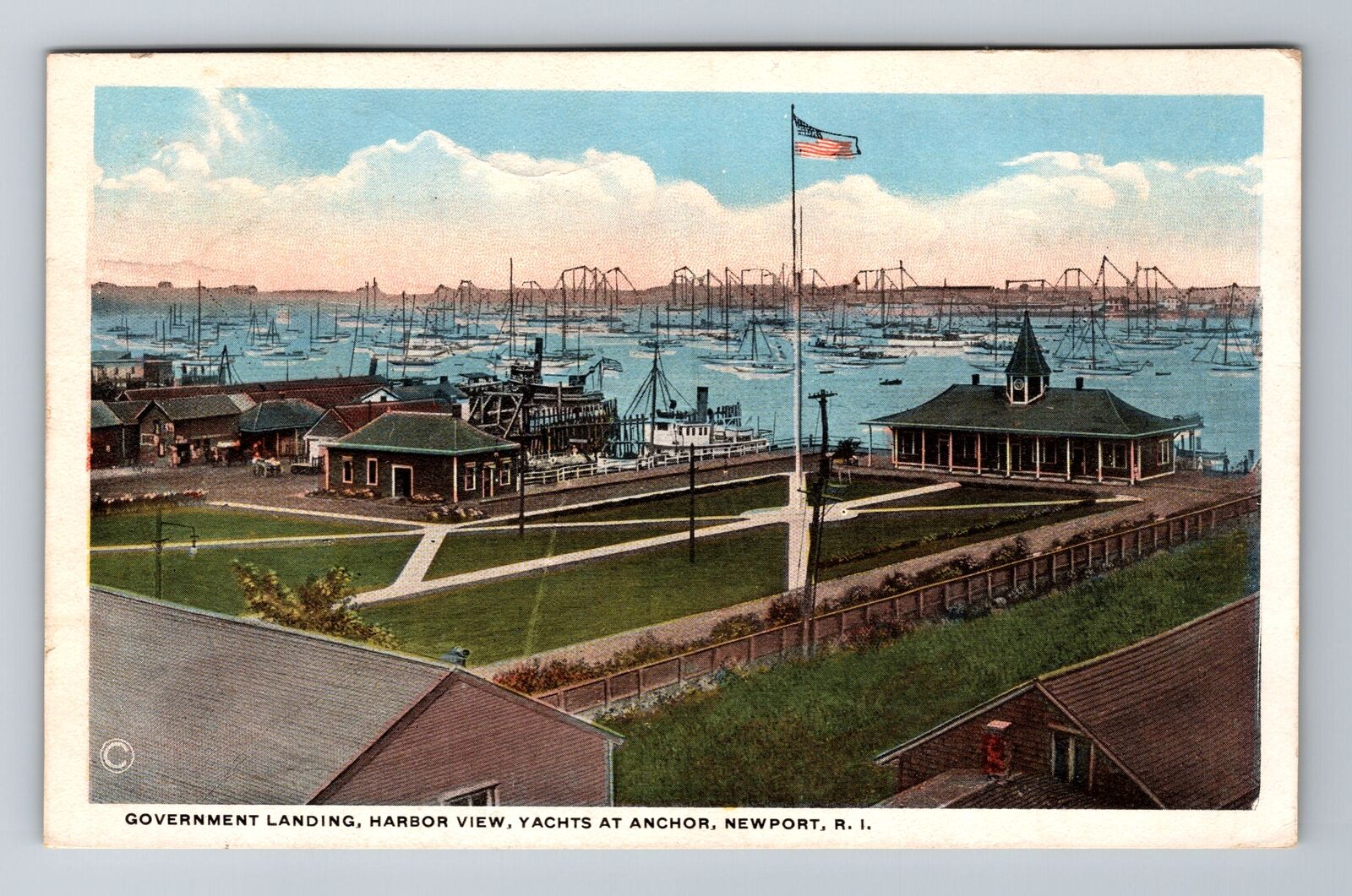 Newport, RI-Rhode Island, Government Landing Harbor c1919, Vintage Postcard